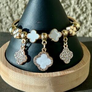Trendy Gold & White Clover Charm Bracelet